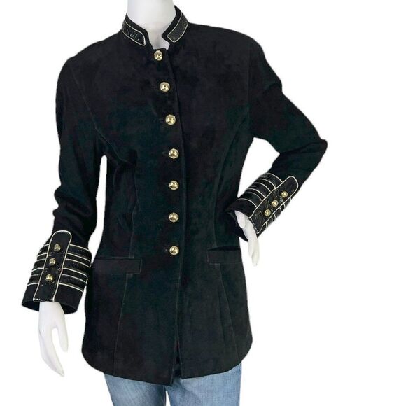 Erez Levy for Saks Fifth Avenue Vintage Black Suede Military Style Jacket Size 6